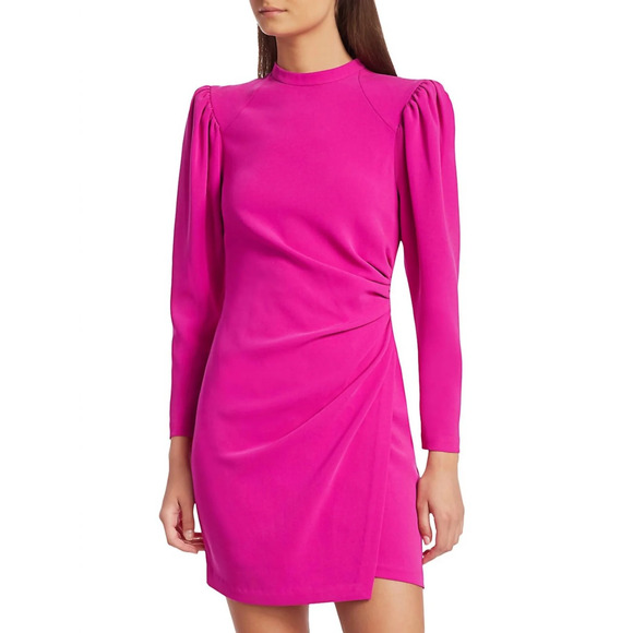 A.L.C. Womens Jane Dress Mini Puff‎ Sleeves High Neck in Shocking Pink Size 18
